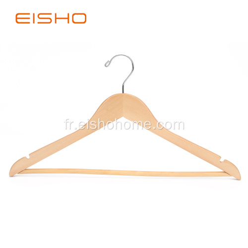 Cintres de costume en bois plat naturel avec barre EISHO